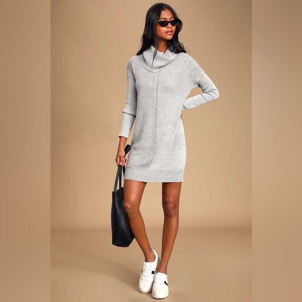 Lulus Tea Reader Light Grey Sweater Dress